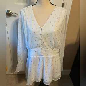 White Lane Bryant Blouse with Gold polka dots
